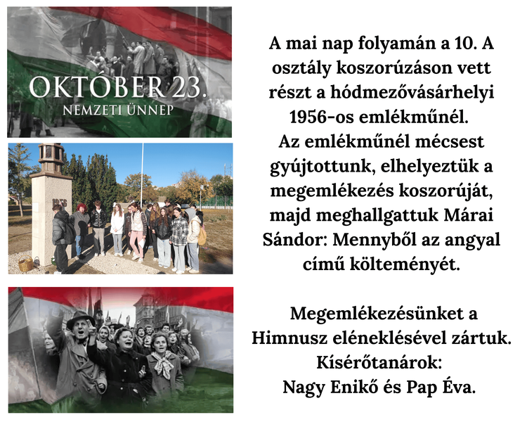 Október 23. -megemlékezés a forradalom és szabadságharcról